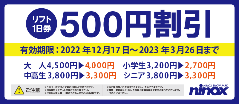 ninox ニノックススノーパーク リフト1日引換券2024-2025 とい